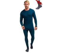 Merino.tech Intimo Termico Uomo Lana Merinos - Completo Termico Uomo Maglia e Pantaloni con Calzini Leggero, Medio, Pesante (X-Large, 250 Deep Teal)