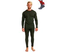 Merino.tech Intimo Termico Uomo Lana Merinos - Completo Termico Uomo Maglia e Pantaloni con Calzini Leggero, Medio, Pesante (Medium, 320 Army Green)