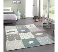 Merinos Tappeto da Gioco per Bambini con Stelle e Nuvole in Blu Grigio Crema Größe 160x230 cm