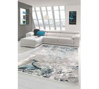 Merinos Tappeto in Lana Tappeto Moderno Tappeto in Marmo Astratto in Grigio Blu Crema Größe 80 x 300 cm