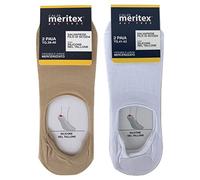 MERITEX 6 paia calzini, calzini invisibili salvapiede con silicone sul tallone,calzini fantasmini traspiranti invisibili in cotone filo di scozia elasticizzato (44-46, 3 beige + 3 bianco)