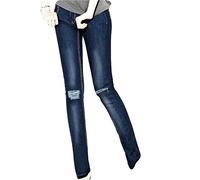 MERITEX Leggings Donna in Cotone Jeans Wash Vestibilita' Elastica E Confortevole - Cuciture Modello Jeans, Tasche Posteriori e Strappi alle Ginocchia. Disponibile nei Colori Bianco, Nero e Blu