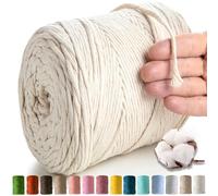 MeriWoolArt® Corda di Cotone 4mm 225m Corda Macramè Naturale, Filato Morbido per Tessuto da Parete, Macrame Fatto A Mano Parete Appeso Boho, Piume Macramè Acchiappasogni, Decorazione Macramè Fai Da Te