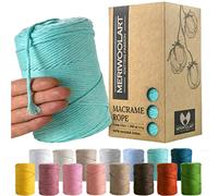 MeriWoolArt Corda Macramè Blu Azzurro 3mm 200m - Fil di Cotone Colorato - Spago Macrame di Corda Singola - Filato Morbido Macramè Cotone Riciclato Oeko-Tex - Macramè Arredamento per Casa Boho