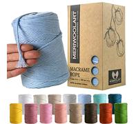 MeriWoolArt Corda Macramè Blu bambino 3mm 200m - Fil di Cotone Colorato - Spago Macrame di Corda Singola - Filato Morbido Macramè Cotone Riciclato Oeko-Tex - Macramè Arredamento per Casa Boho