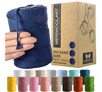 MeriWoolArt Corda Macramè Blu scuro 3mm 200m - Fil di Cotone Colorato - Spago Macrame di Corda Singola - Filato Morbido Macramè Cotone Riciclato Oeko-Tex - Macramè Arredamento per Casa Boho