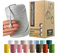 MeriWoolArt Corda Macramè Grigio Chiaro 3mm 200m - Fil di Cotone Colorato - Spago Macrame di Corda Singola - Filato Morbido Macramè Cotone Riciclato Oeko-Tex - Macramè Arredamento per Casa Boho