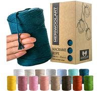 MeriWoolArt Corda Macramè Mare 3mm 200m - Fil di Cotone Colorato - Spago Macrame di Corda Singola - Filato Morbido Macramè Cotone Riciclato Oeko-Tex - Macramè Arredamento per Casa Boho