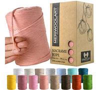 MeriWoolArt Corda Macramè Rosa Chiaro 3mm 200m - Fil di Cotone Colorato - Spago Macrame di Corda Singola - Filato Morbido Macramè Cotone Riciclato Oeko-Tex - Macramè Arredamento per Casa Boho