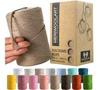 MeriWoolArt Corda Macramè Sabbia Scuro 3mm 200m - Fil di Cotone Colorato - Spago Macrame di Corda Singola - Filato Morbido Macramè Cotone Riciclato Oeko-Tex - Macramè Arredamento per Casa Boho