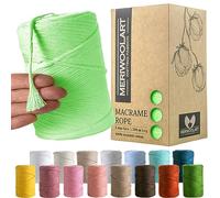 MeriWoolArt Corda Macramè Verde chiaro 3mm 200m - Fil di Cotone Colorato - Spago Macrame di Corda Singola - Filato Morbido Macramè Cotone Riciclato Oeko-Tex - Macramè Arredamento per Casa Boho