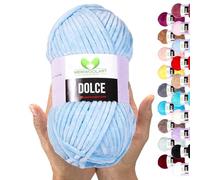 MeriWoolArt® Filato Ciniglia per Maglieria e Uncinetto Celeste - 100g 120m Lana Vellutata - 100% Poliestere Soffice per Amigurumi, Cuscini, Coperte e Abbigliamento Morbido