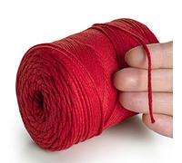 MeriWoolArt® Filo di Macramè Rosso 2 mm x 250 m Corda di Cotone Riciclato, Cotone Morbido per la Realizzazione di Appendi Piante, Gioielli, Borse all'Uncinetto