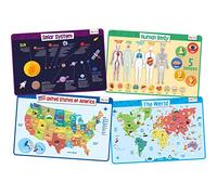 merka Set di 4 tovagliette educative per tavolo da pranzo e aula - tappetini in plastica siliconica, antiscivolo, cartella del corpo umano, geografia del mondo e mappa USA per bambini