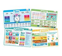 merka Tovagliette educative per bambini, riutilizzabili e antiscivolo in silicone, set di 4 tappetini didattici per tempo, denaro, calendario e stagioni, ideale per bambini e prescolari