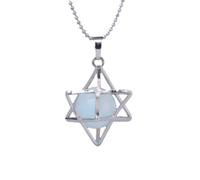 Merkaba Ciondolo in Cristallo Opale Pietra Bianca Anguria Stella Rossa di David Ciondolo per Uomo e Donna Collana Stella a Sei Punte Collana Versatile, Collana Opale, Taglia Unica