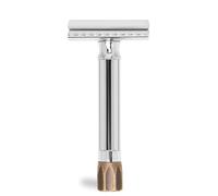 Merkur 500C Antico, Cromo/Ottone Lucido, Rasoio Premium in 2 Pezzi, Ideale per Rasatura Bagnata, Zinco Pressofuso, Manico in Ottone, Made in Germany