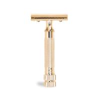 MERKUR Rasoio 34 G | manico compatto oro lucido | rasoio a tre pezzi con taglio dritto | pettine chiuso | ideale per rasatura a umido | zinco pressofuso | manico in ottone | Made in Germany