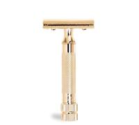 MERKUR Rasoio di sicurezza 34G | manico compatto oro lucido | rasoio a tre pezzi con taglio dritto | pettine chiuso | ideale per rasatura a umido | zinco pressofuso | manico in ottone | Made in