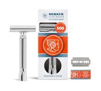 Merkur Rasoio di sicurezza regolabile 500C, cromato, lucentezza classica, taglio dritto in due pezzi, ideale per rasatura bagnata, zinco pressofuso, manico in ottone, prodotto in Germania