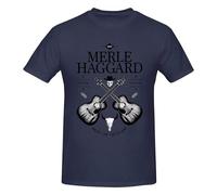 Merle Haggard - Maglietta a maniche corte da uomo, a girocollo, personalizzabile, blu navy, M