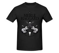 Merle Haggard - Maglietta a maniche corte da uomo, a girocollo, personalizzabile, Nero , 4XL