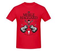 Merle Haggard - Maglietta a maniche corte da uomo, a girocollo, personalizzabile, Rosso, L