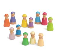 Merle Toys® 12 Figurine Legno, FSC 100%, Figure per Bambini 2+, Ideali per Costellazioni Familiari Figure, Compatibili con Arcobaleno Legno Montessori, Bambole in 2 Dimensioni