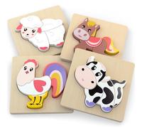 Merle Toys® 4x Puzzle in Legno Bambini 1 Anno, 19 Pezzi Montessori Incastri in Legno, Fattoria Animali Giocattolo per Bambino 1 Anno, Puzzle Bambini 2 Anni, Giochi Montessori 2 Anni, Confezione Regalo