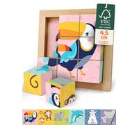 Merle Toys® 6in1 Puzzle Cubi, Puzzle Legno Bambini 2 Anni, Orso e Amici | Puzzle Bambini 2 Anni, Puzzle Bambini 3 Anni in Legno 100% FSC, Puzzle Pezzi Grandi con Animali, Con Carte Illustrate