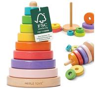 Merle Toys® Anelli Impilabili Bambini - Certificato FSC al 100%, Giochi Impilabili 1 anno, Torre Impilabile Bambini in Legno, Gioco di Impilamento, Giochi Montessori 1 anno con 8 Anelli Arrotondati