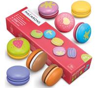 Merle Toys® Macarons: Giochi Montessori da 2 ai 3 e 4 anni, Giochi Bambini, cibo Giocattolo, accessori cucina legno, dolci finti, Set da 8 Macaron colorati per supermercato e carrello spesa