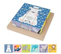 Merle Toys® Puzzle a cubi in legno: Giochi per bambini Montessori da 2, 3 anni, Giocattoli Montessoriani per Motricità, Cubi di Legno con 6 Animali Selvatici da Imparare