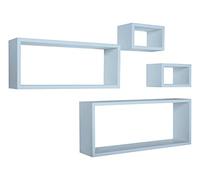 MERLINO Set 4 Mensole da Muro, Pensile Bagno, Mensola Parete, Scaffale Parete, 75x30 x 60x25 e 2 da 25x15, Kit Tasselli Incluso, Blu Baltico - Made in Italy