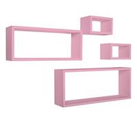 MERLINO Set 4 Mensole da Muro, Pensile Bagno, Mensola Parete, Scaffale Parete, 75x30 x 60x25 e 2 da 25x15, Kit Tasselli Incluso, Rosa Blush - Made in Italy