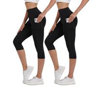 Merlvida Leggins Sportivi Donna 3/4 Vita Alta Leggings Capri con Tasche Coprenti Pantaloncini Palestra Elasticizzati Pantaloni Pinocchietto Estivi per Yoga Fitness Corsa