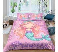 Mermaid girl cartooncopripiumino ultra microfibra 3 Pezzi stampa 3D con cerniera Fantasy princess Set Di Copripiumino incluso federe per cuscini aiosa for bambini e adolescenti Single（140x200cm）