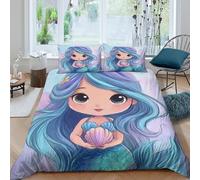 mermaid girlSet Di Copripiumino microfibra 3 pezzi motivo 3D con cerniera cartoon cute style copripiumino con federa traspirante ultra morbido e traspirante for bambini Super king（260x220cm）