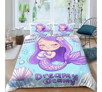 Mermaid GirlSet Di Copripiumino microfibra 3 pezzi motivo 3D con cerniera Cute Fantasy copripiumino con federa soffice ultra morbido for ragazze Single（135x200cm）