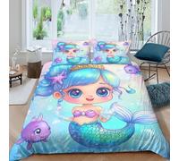 mermaid girlSet Di Copripiumino ultra microfibra 3 Pezzi stampa 3D con cerniera cartoon cute fantasy style copripiumino con federe traspirante ultra morbido for ragazze Single（140x200cm）