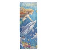 Mermaid Playing with Dolphins yoga matt per esercizio stampato, antiscivolo, tappetino caldo asciugamano yoga con borse tapete para ejercicio 180,3 x 66 cm