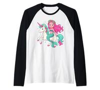 Mermaid Riding A Unicorn Costume Beach Vibes Ragazzi Ragazze Bambini Maglia con Maniche Raglan