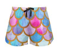 Mermaid Scales Watercolor Fish Womens Pajama Bottoms, Workout Pantaloncini con Pockets for Gym Sports,XL