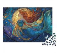 Mermaid Stained Glass Artwork-1 Jigsaw Puzzle Impossible 1000 Pezzi Decorazione Per La Casa. Giochi Rilassamento E Intelligence Per Adulti E Ragazzi Da 14 Anni 52x38cm/1000pcs