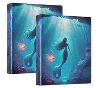 Mermaids Underwater - Raccoglitori a 3 anelli da 3,8 cm, resistenti, contiene 200 fogli decorativi per materiale scolastico, confezione da 2
