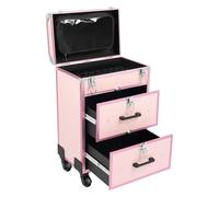 Mermajestic Trolley cosmetico, 2 cassetti, valigetta da parrucchiere, grande valigetta per trucchi con barra di trazione e ruote silenziose, custodia per trucco, design delle unghie, valigetta con
