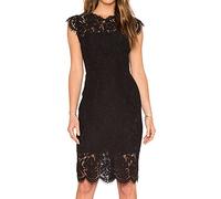 MEROKEETY - Abito da Cocktail da Donna, Senza Maniche, in Pizzo Floreale, Elegante, Girocollo, Lunghezza al Ginocchio, per Feste - Nero - S