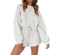 MEROKEETY, Set tuta da casa da donna, 2 pezzi con maniche a pipistrello oversize, autunnale, top e pantaloncini