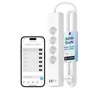 Meross Ciabatta Multipresa Matter con USB C 30W, Multipresa Smart WiFi Caricatore Rapido USB C Matter Simple Setup, Compatibile con Alexa, Apple HomeKit e Google, 16A, 4 Prese, 2 USB A e 2 USB C, 1,8M