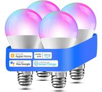 meross Lampadina LED E27 Smart per HomeKit, Multicolore Dimmerabile 4 Pezzi | Lampada WiFi RGBWW con Alexa, Google Home e SmartThings, Lampada Camera da Letto, Decorazioni di Natale, 2700-6500k